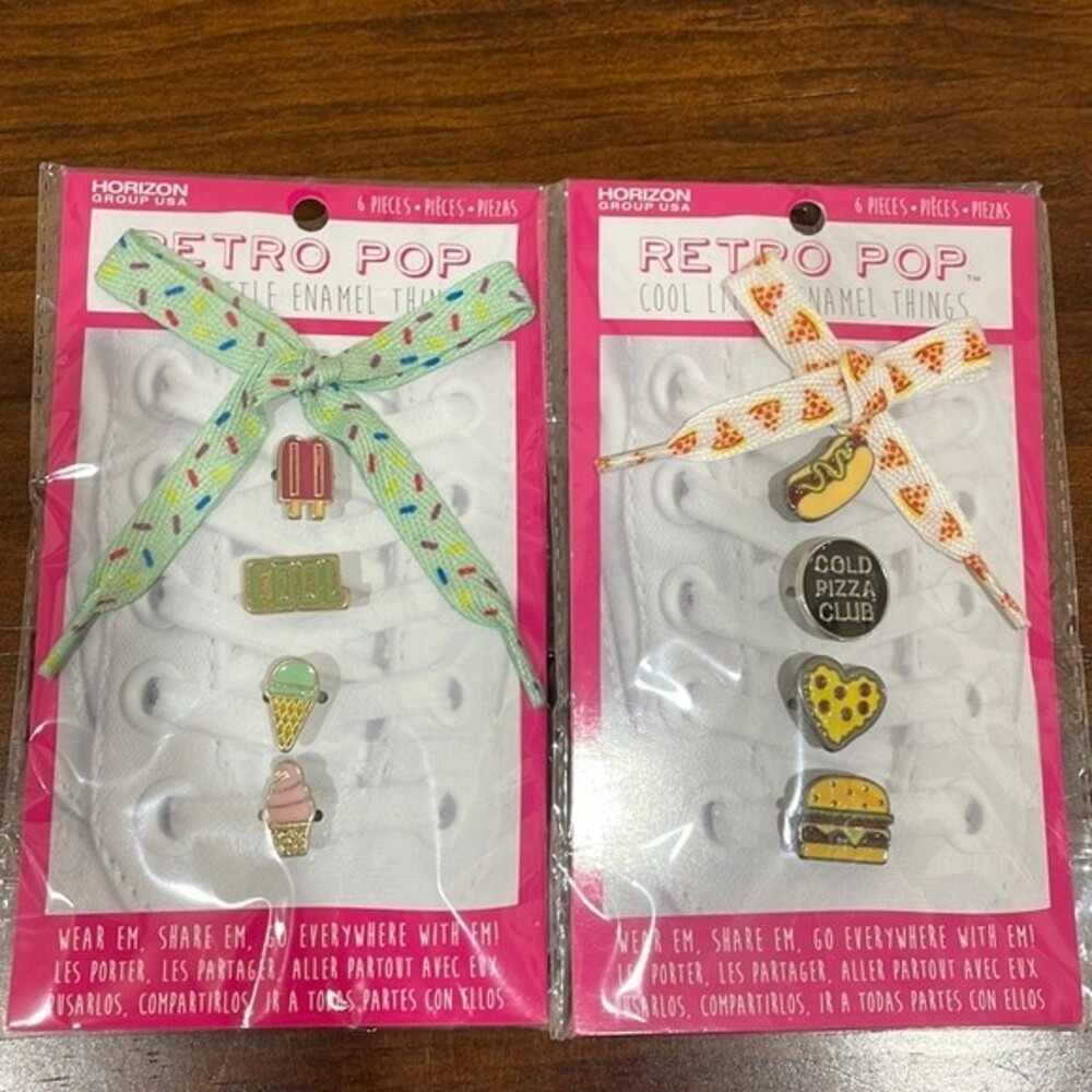 Retro Pop Enamel Shoe Charms With Laces, New! - Set of 2